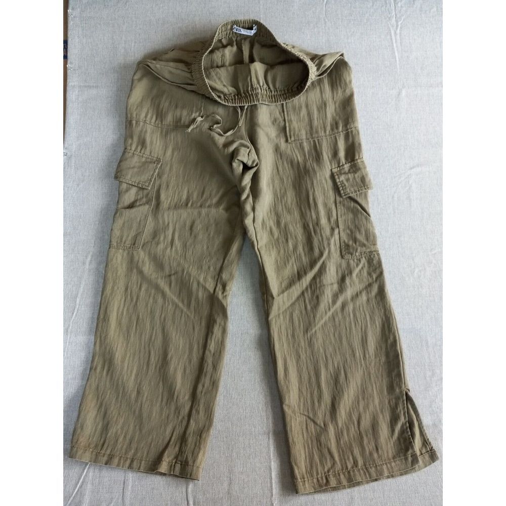 Zara Women Medium‎ Drawstring Stretch Waistband Relax Cargo Military Green Pants